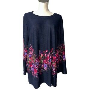 La Cera NWT Women's Sweater Tunic size XL Boat Neck Holiday Floral Lagenlook